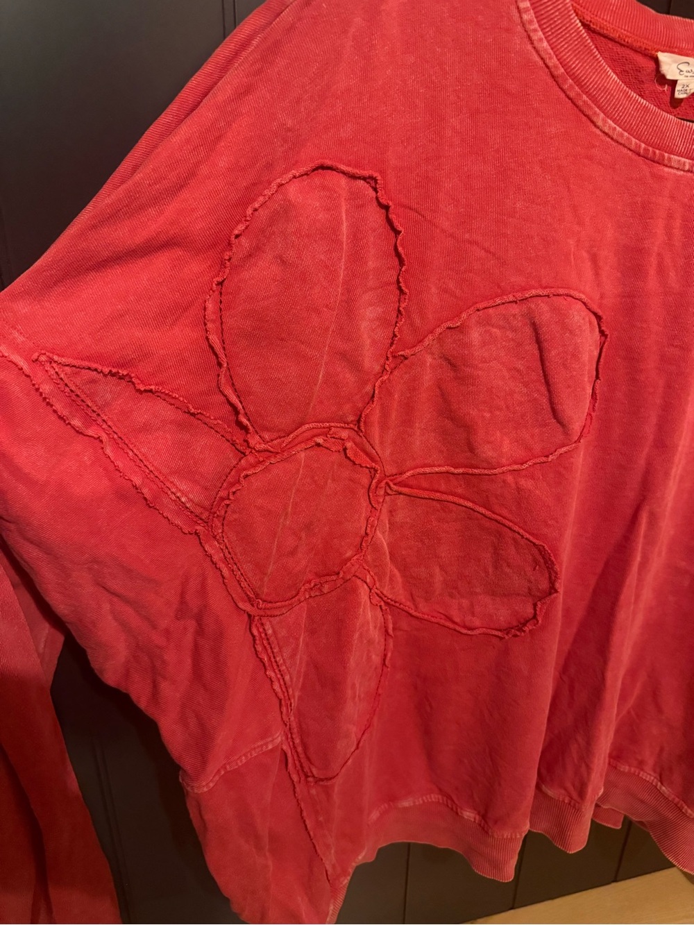 🌺 Easel Red Acid Washed Flower Oversized Sweatshirt 🌺 Boho Chic - Picture 6 of 8